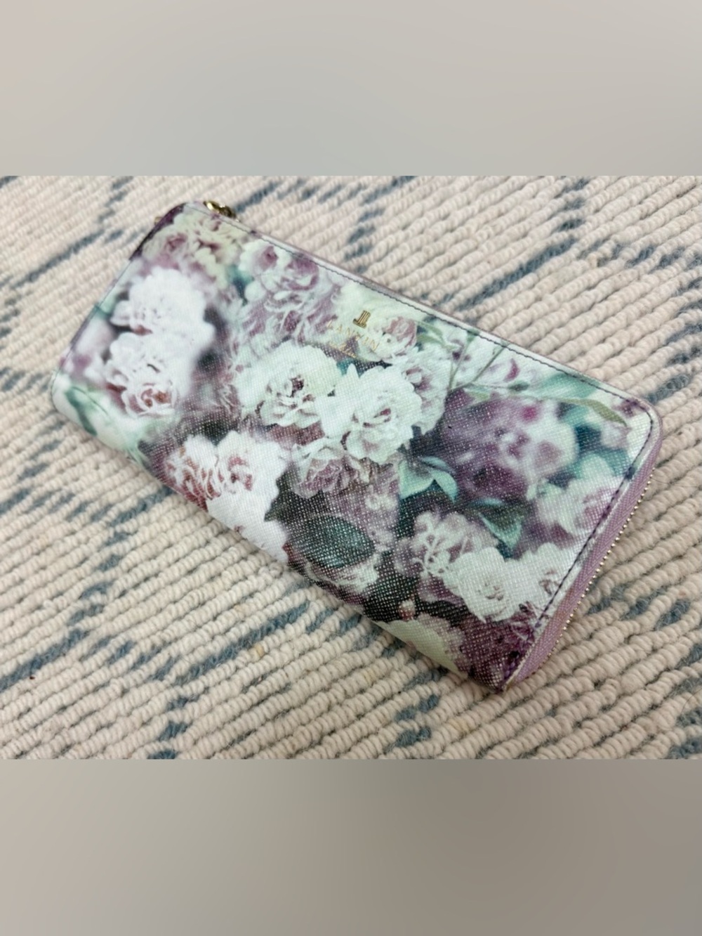 LANVIN En Bleu Lavender Floral Print Leather L-Shaped Zip Long Wallet/Clutch - Picture 5 of 16
